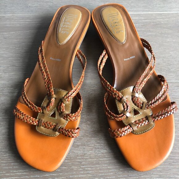 Nickels Soft Poron 4000 Leather Sandals w Braided Design Orange Olive Tan - Picture 7 of 7